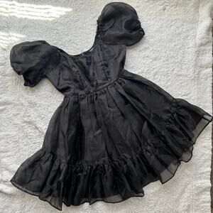 Thorn & Fable Coquette Black Puff Sleeve Babydoll Dress Size Small